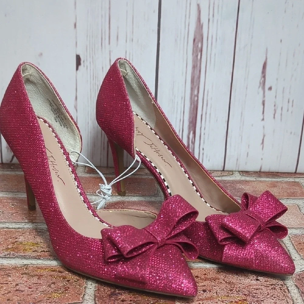 Betsey Johnson Pink Glitter Bow High Heels Party Birthday Coquette Girly 9 NWOT - Picture 15 of 15